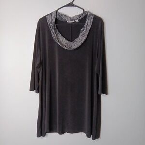 Susan Graver Blouse Womens Plus Size 2X Black Snake Print Business Professional